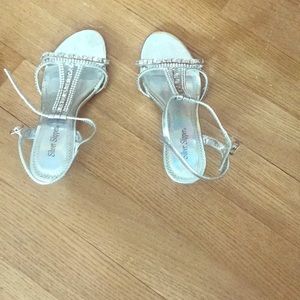 Open toe gemmed kitten heel